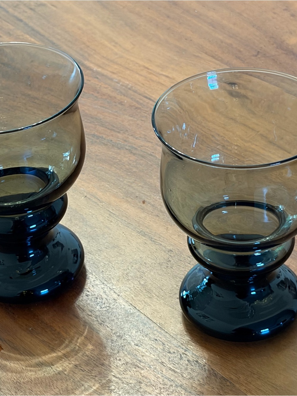 Source Unknown Smoky brown Glass Goblets - Pair - Mid century modern stemmed